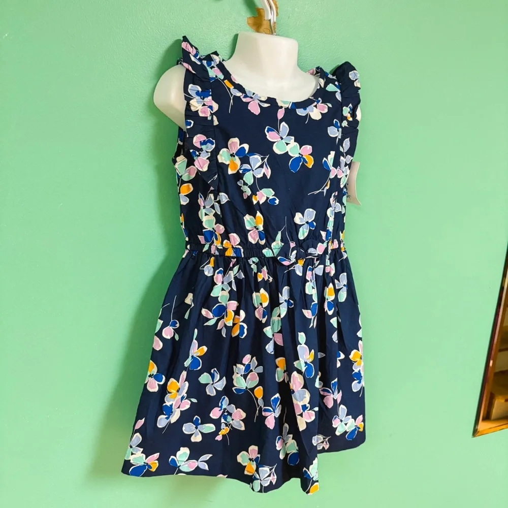 NWT Carters Navy Blue Floral Ruffle Sleeve Dress Toddler Size 4T NEW